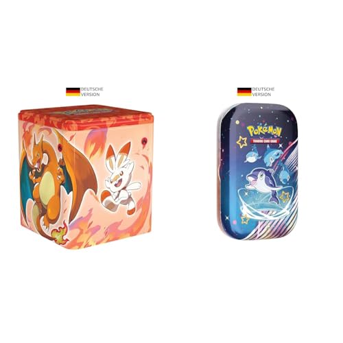 Pokémon-Sammelkartenspiel: Feuer-Stapel-Tin-Box: Glurak (3 Boosterpacks & 1 Münze) & Sammelkartenspiel: Mini-Tin-Box Karmesin & Purpur – Paldeas Schicksale: Normifin von Pokémon