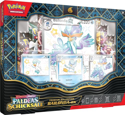 Pokémon-Sammelkartenspiel: Karmesin & Purpur – Paldeas Schicksale: Premium-Kollektion Bailonda-ex (3 geprägte holografische Promokarten, 1 überdimensionale Promokarte & 8 Boosterpacks) von Pokémon