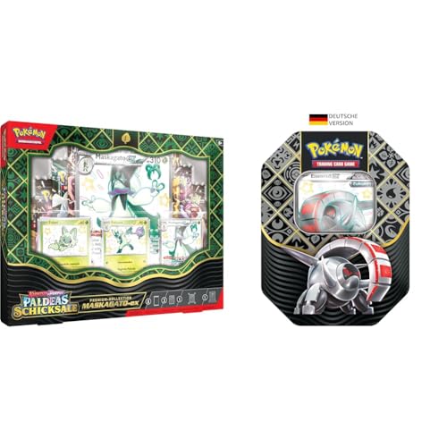 Pokémon-Sammelkartenspiel: Karmesin & Purpur & Sammelkartenspiel: Tin-Box Karmesin & Purpur – Paldeas Schicksale – Eisenrad-ex (1 holografische Promokarte & 4 Boosterpacks) von Pokémon