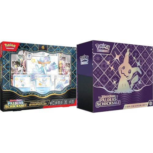 Pokémon-Sammelkartenspiel: Karmesin & Purpur & Sammelkartenspiel: Top-Trainer-Box Karmesin & Purpur – Paldeas Schicksale (9 Boosterpacks, 1 holografische Vollbild-Promokarte & Zubehör) von Pokémon