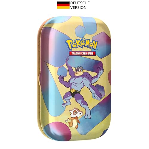 Pokémon-Sammelkartenspiel: Mini-Tin-Box Karmesin & Purpur – 151: Machomei (2 Boosterpacks, 1 Münze & 1 Bildkarte) von Pokémon