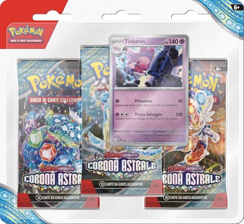 Pokémon-Sammelkartenspiel: Packung mit DREI Booster-Packs der Erweiterung Scharlachrot und Violett - Astrale Krone - Tinkaton (DREI Umschläge und eine holografische Promokarte) von Pokémon