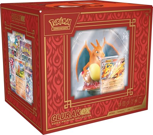 Pokémon-Sammelkartenspiel: Super-Premium-Kollektion Glurak-ex (3 holografische Promokarten, 1 Kartendisplay-Figur & 10 Boosterpacks) von Pokémon