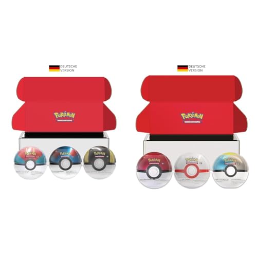 Pokémon-Sammelkartenspiel: Tin-Box-Bundle Pokéball – Köderball, Superball & Hyperball (9 Boosterpacks, 7 Stickerbögen) + Premierball & Mondball (9 Boosterpacks,7 Stickerbögen) von Pokémon