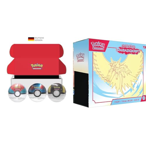 Pokémon-Sammelkartenspiel: Tin-Box-Bundle Pokéball – Köderball, Superball & Hyperball & Sammelkartenspiel: Top-Trainer-Box Karmesin & Purpur von Pokémon