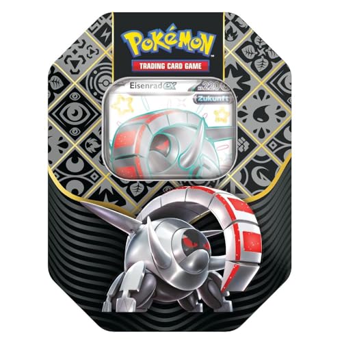 Pokémon-Sammelkartenspiel: Tin-Box Karmesin & Purpur – Paldeas Schicksale – Eisenrad-ex (1 holografische Promokarte & 4 Boosterpacks) von Pokémon