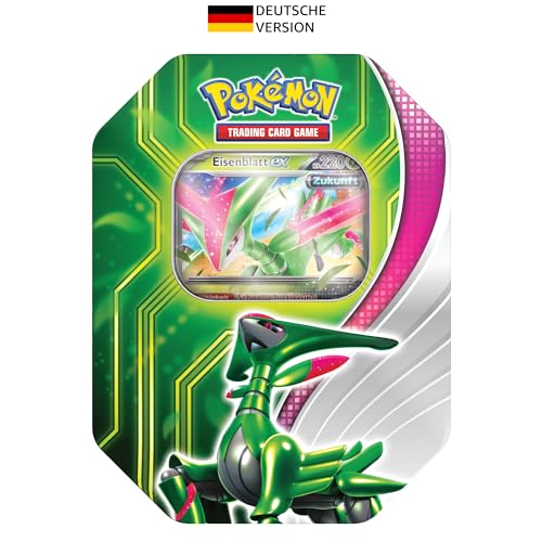 Pokémon-Sammelkartenspiel: Tin-Box Paradoxclash: Eisenblatt-ex (1 holografische Promokarte & 4 Boosterpacks) von Pokémon