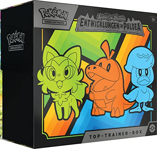 Pokémon-Sammelkartenspiel: Top-Trainer-Box Karmesin & Purpur – Entwicklungen in Paldea (9 Boosterpacks & Premium-Zubehör) von Pokémon