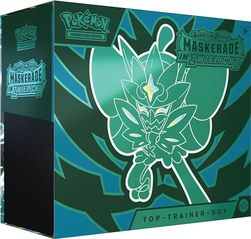 Pokémon-Sammelkartenspiel: Top-Trainer-Box Karmesin & Purpur – Maskerade im Zwielicht (1 Vollbild-Promokarte mit Türkisgrüne-Maske-Ogerpon, 9 Boosterpacks & Premium-Zubehör) von Pokémon