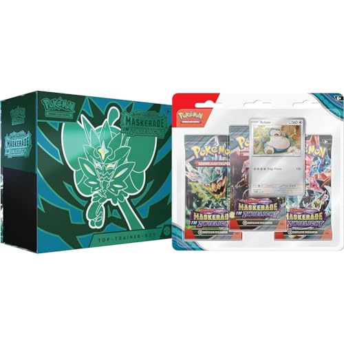 Pokémon-Sammelkartenspiel: Top-Trainer-Box Karmesin & Purpur & Sammelkartenspiel: 3er-Pack-Blister Karmesin & Purpur – Maskerade im Zwielicht: Relaxo (3 Boosterpacks & 1 holografische Promokarte) von Pokémon