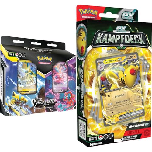 Pokémon-Sammelkartenspiel: V-Kampfdeck Zeraora vs. Deoxys (2 sofort spielbare Decks mit 60 Karten & extra Karten) & Sammelkartenspiel: Kampfdeck Ampharos-ex (sofort spielbares Deck mit 60 Karten) von Pokémon