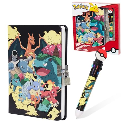 Pokemon Set Schulbedarf, Kinder Tagebuch mit Schloss, Notizbuch, Federmäppchen, Stifte - Geschenke für Jungs (Mehrfarbig Notizbuch Set) von Pokémon