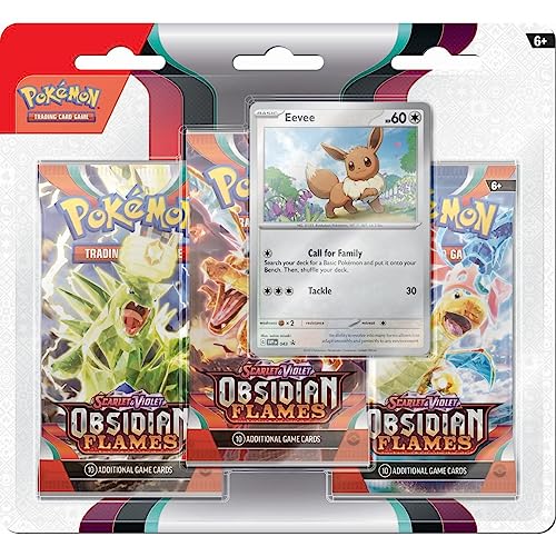 Pokémon TCG – Scharlach und Violett – Blisterpackung mit 3 Boosterpacks Obsidian Flammen Eeevee und Tomberro (1 Booster Aleat von Pokémon