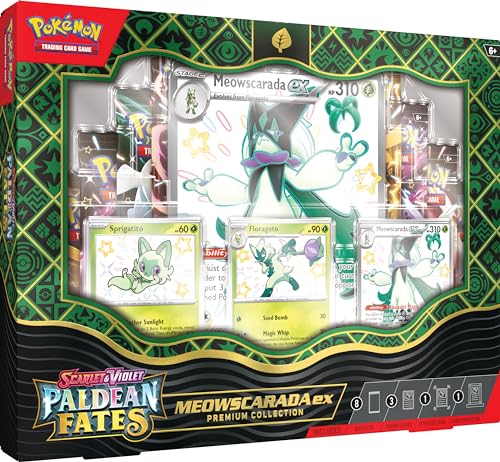 Pokémon TCG: Scarlet & Violet – Paldean Fates Premium Collection – Meowscarada ex (3 geätzte Folien-Promokarten, 1 übergroße Karte und 8 Booster) von Pokémon