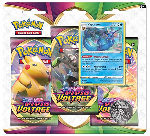 Pokemon TCG: Sword & Shield Vivid Voltage Blister Pack mit 3 Boosterpacks und Vaporeon von Pokémon