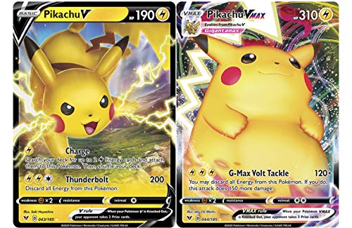 Pokemon Vmax Kartenset - Pikachu VMAX 44/185 & Pikachu V 43/185 - Vivid Voltage - Ultra Rare Card Lot von Pokémon