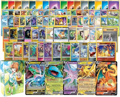 Pokemon: 100 sortierte Kartenbündel – mit Folien und 5 ultra-seltenen (V, GX, EX) Varianten – offizielle Pokemon TCG-Deckbox im Lieferumfang enthalten von Pokémon