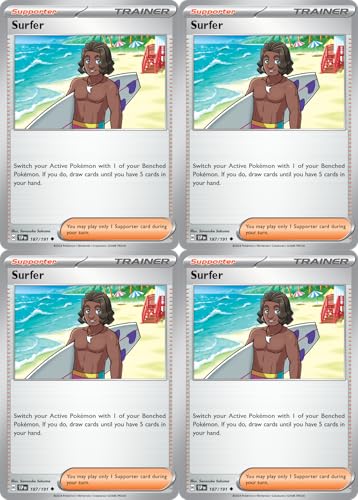 Surfer 187/191 - Surging Sparks - Trainer Card Lot x4 - Spielset von Pokémon