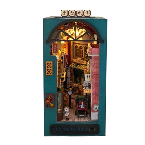 Bücherregal Nook Kit, LED-Licht Miniatur Miniatur Haus Kit Einfache Montage Langlebiges Material Blau 21,5 cm für Erwachsene Männer Frauen Teenager von Pokronc