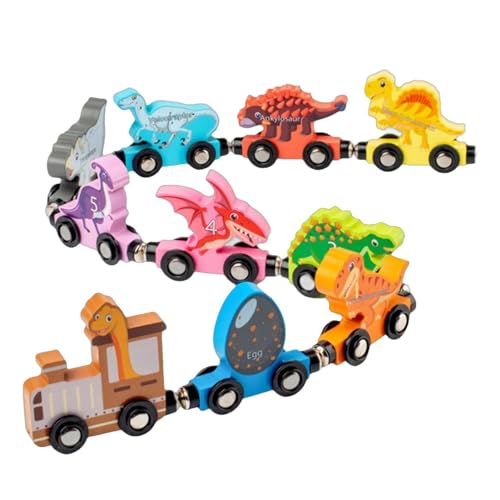 Dinosaurier-Holzeisenbahn-Set | Buntes Zug-Sensorspielzeug | Dinosaurier-Spielzeugzug | Tiere Zug | Zugpädagogisches Spielzeug | Trainieren Sie die Entwicklung der Feinmotorik für das Lernen im Vorsch von Pokronc