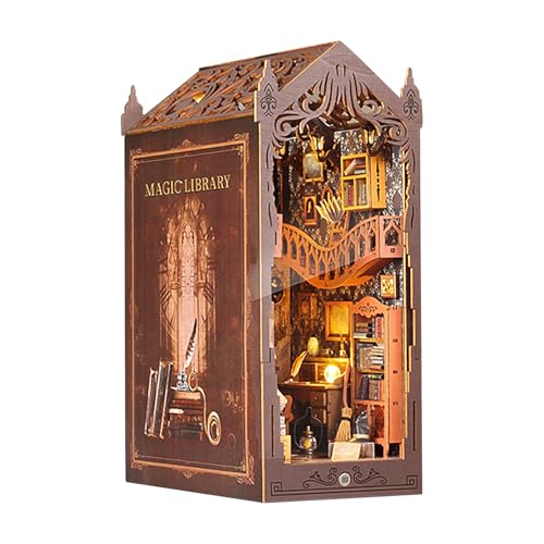 Pokronc Book Nook Crafting Decor | 3D Wooden Miniature Book Nook Kit for Beginners | Sensor Light Design Teens and Adults Molding Craft Insert Decor for Bedside, Bedroom, Bookcase von Pokronc