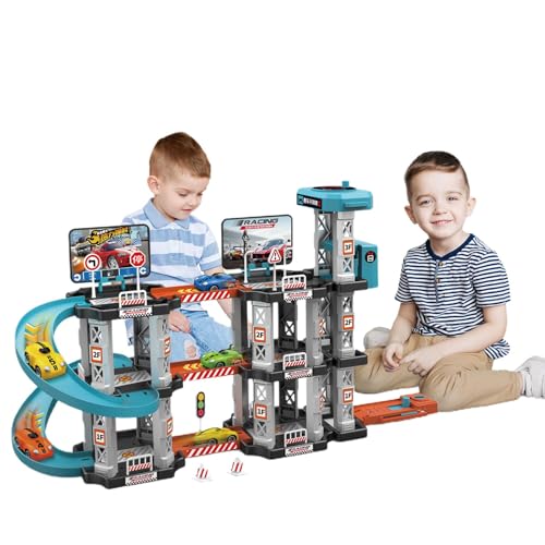Pokronc Parkhaus-Spielzeug – Rennbahn-Spielzeugsets – Fahrzeug-Spielsets, Vorschul-Autospiele, Spielzeug-Parkspaß-Geschenke für Weihnachtsgeburtstage von Pokronc