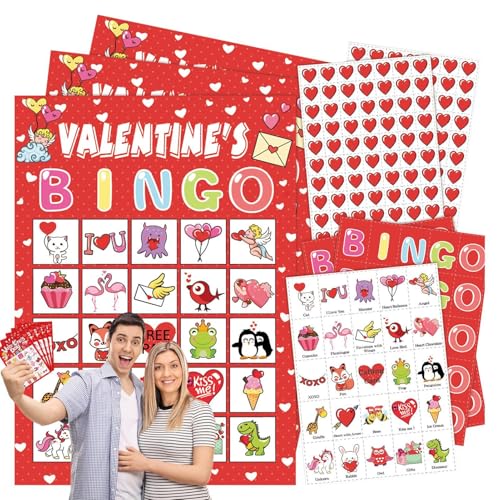 Pokronc Valentinstag-Bingokarten,Bingokarten für Erwachsene, Bingokarten für Familientreffen, Tragbare Bingokarten, geeignet für Paare, Familien und große Gruppen von Pokronc