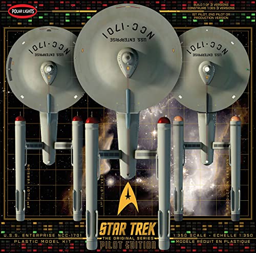 Polar Lights AMT - 1/350 Star Trek TOS USS Enterprise mit Piloten - Plastikmodellbausatz, Durchsichtig,Grauem von Polar Lights