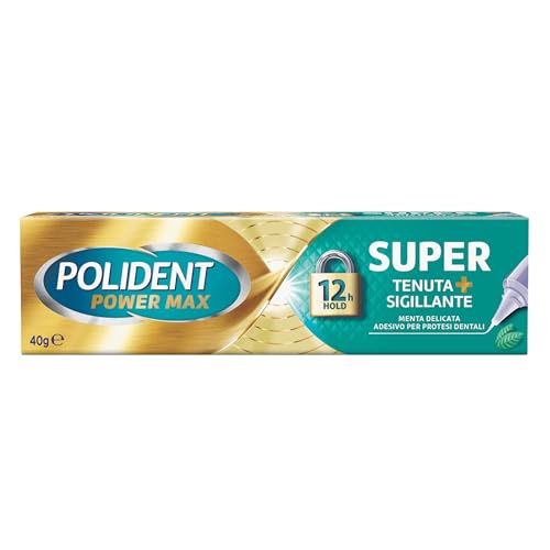 Polident Power Max Super Halt + Versiegelung, Aufkleber für Zahnprothese, täglicher Festhalt, Geschmack Minze, 40 g von Polident