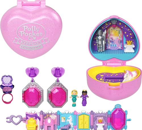 POLLY POCKET Keepsake Collection Royal Ball Schmuck-Set, Einhorn-Schloss, 2 Puppen, Ring- und Ringbox, Ohrringe, Armband, ab 4 Jahren von Polly Pocket