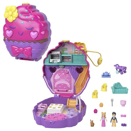 Polly Pocket Süsse Träume Cupcake Schatulle - Handgelenkband, 2 Puppen, 5 Spielelemente, 13 Accessoires, für Kinder ab 4 Jahren, HKV31 von Polly Pocket