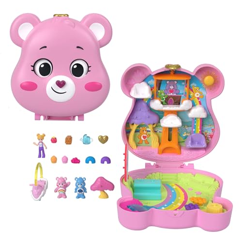 Polly Pocket x Glücksbärchi Puppen & Spielset mit Spielzeugauto und thematischen Accessoires, Reisespielzeug, Partnership-Schatulle, JCC14 von Polly Pocket