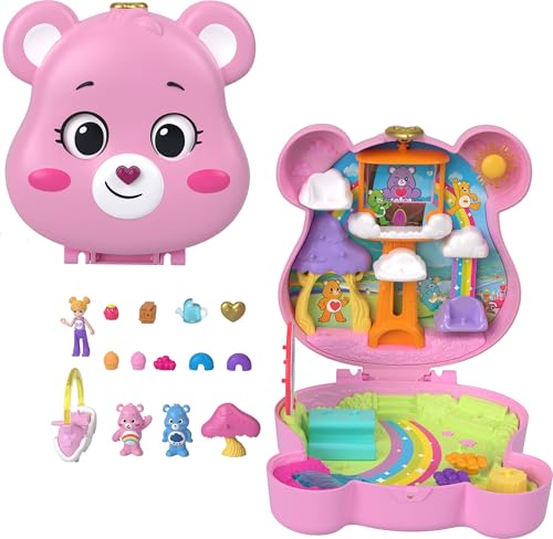 Polly Pocket x Glücksbärchi Puppen & Spielset mit Spielzeugauto und thematischen Accessoires, Reisespielzeug, Partnership-Schatulle, JCC14 von Polly Pocket