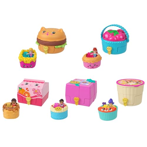 Polly Pocket Minipuppen und Schatullen mit Spielzeugautos, Fahrzeugkollektion mit dem Thema Essen, Tiny Take Out Reveal-Sortiment mit Überraschungen, JCR44 von Polly Pocket