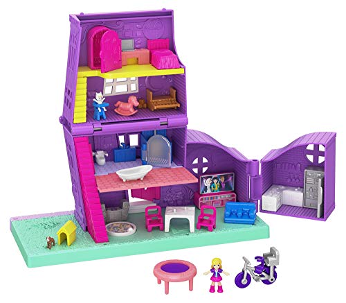 Polly Pocket GFP42 -Pollyville Puppenhaus mit 4 Stockwerken, 5 Zimmern, 4 geheimen Überraschungen, 11 Zubehörteilen & kleinen Polly und Paxton Pocket-Puppen, Spielzeug ab 4 Jahren von Polly Pocket