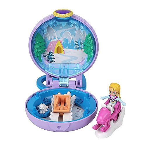 Polly Pocket GKJ41 - Pollys Schneemobil-Schatulle, Minipuppe und Zubehör von Polly Pocket