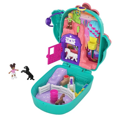 Polly Pocket GKJ46, Kaktus Reiterhof Schatulle mit lustigen Überraschungen, den kleinen Puppen und Shani, 2 Pferde-Figuren und Stickerbogen, Spielzeug für Kinder ab 4 Jahren von Polly Pocket