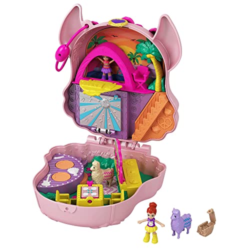 Polly Pocket GKJ50 - Lama-Musikparty Schatulle, Bühne, drehbare Tanzfläche, Imbissstände, Tische, Picknickkorb, Kleiner Polly, Lila Puppe, Lama-Figuren, Stickerbogen; Spielzeug für Kinder ab 4 Jahren von Polly Pocket