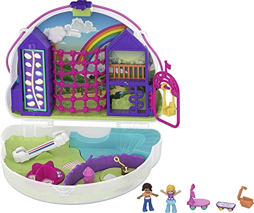 Polly Pocket GKJ65 - Regenbogen-Tasche, tragbar, mit 8 lustigen Überraschungs-Funktionen, den kleinen Puppen Polly und Shani, 2 Zubehörteilen und Stickerbogen; Spielzeug für Kinder ab 4 Jahren von Polly Pocket