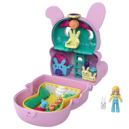 Polly Pocket GTM60 - Drehspaß-Schatulle Hase, zwei Spieloberflächen durch Umklappfunktion, Hasenfigur, Spielzeug ab 4 Jahren von Polly Pocket