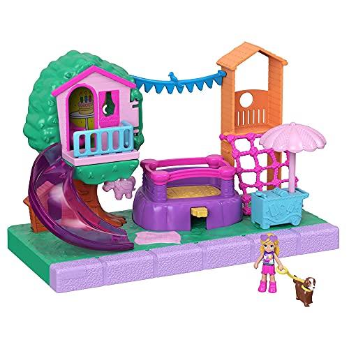 Polly Pocket GTM67 - Pollyville Spielplatz-Abenteuer, kleine Polly Puppe, Baumhaus, Rutsche, Hüpfburg, Klettergerüst, Eiswagen, Peaches-Figur und mehr, Spielzeug Geschenk für Kinder ab 4 Jahren von Polly Pocket