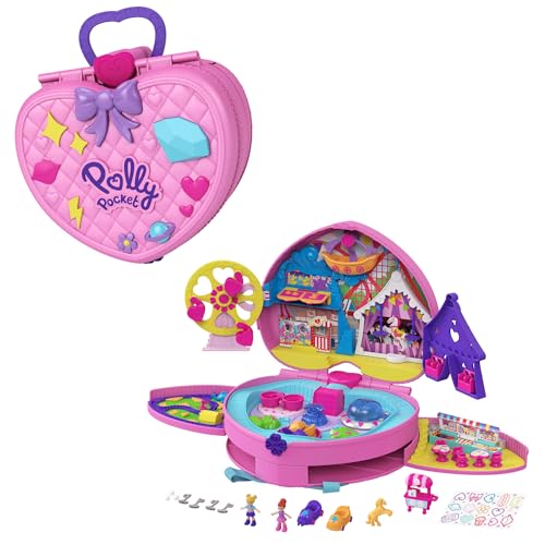 Polly Pocket, Freizeitpark Rucksack, mit verstellbaren Trägern, 2 kleinen Puppen, einem Eiswagen und Fahrgeschäften, groß, Reisespiel, Spielzeug ab 4 Jahre, GYK91 von Polly Pocket