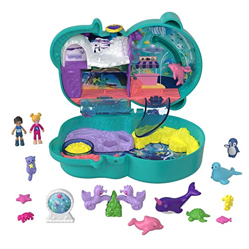 Polly Pocket HCG16 - Otter Aquarium, Aquarium-Thema mit Micro Polly & Nicolas Puppen, 5 Überraschungen & 12 Zubehörteile, tolles Spielzeug Geschenk für Kinder ab 4 Jahren von Polly Pocket