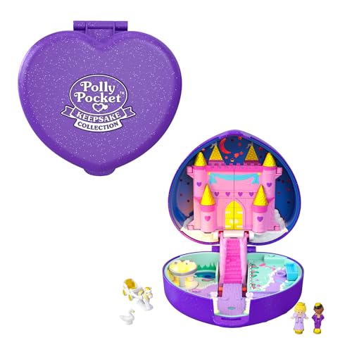 Polly Pocket HFJ64 - Sternenlicht Schloss Schatulle, Zauberschloss-Design, besondere Box, Polly- und Prinz-Puppen, Kutsche, Schwan- und Einhorn-Figuren, Spielzeug & Sammelgeschenk ab 4 Jahren von Polly Pocket