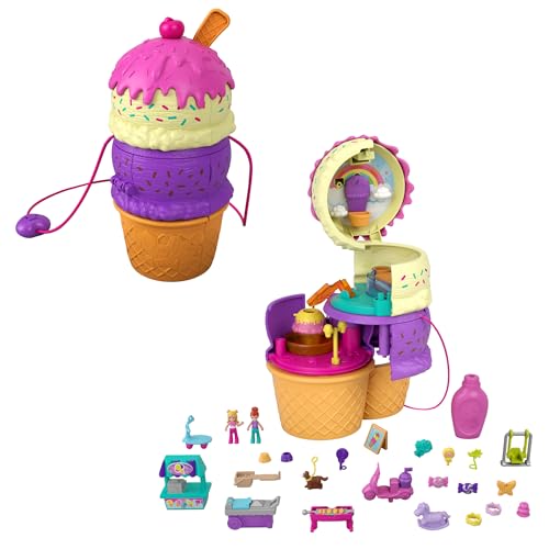 Polly Pocket HFR00 - Ausklappspaß-Schatulle Eiswaffel, Spielset in Form einer Eiswaffel, Spielplatz-Thema, drei Etagen, Spielzeug ab 4 Jahren von Polly Pocket