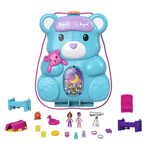 Polly Pocket HGC39 - Teddy Bär Handtaschen-Spielset, Ãœbernachtungsthema Mit 2 Micro Puppen Und 16 Accessoires, Tolles Spielzeug Geschenk Ab 4 Jahren von Polly Pocket