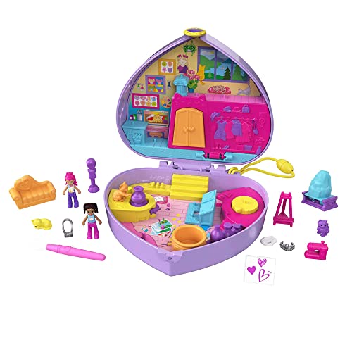 Polly Pocket HGT15 - Kunst-Atelier Spielset, Schatulle mit Micro Shani-Puppe und Freundin, inklusive Pinsel und 12 weitere Zubehör-Teilen und Trage-Riemen, Spielzeug für Kinder ab 4 Jahren von Polly Pocket