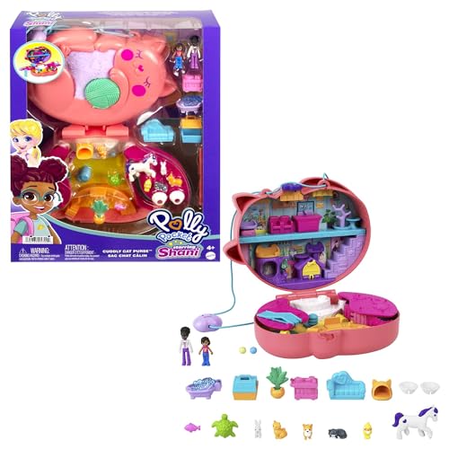 Polly Pocket HGT16 - Tierarztpraxis Schatulle mit Shani als Hauptfigur, Tierarztpraxis mit 2 kleinen Puppen und 18 Zubehörteilen, Pop + Swap-Aufsteckfunktion, Spielzeug Geschenk für Kinder ab 4 Jahren von Polly Pocket