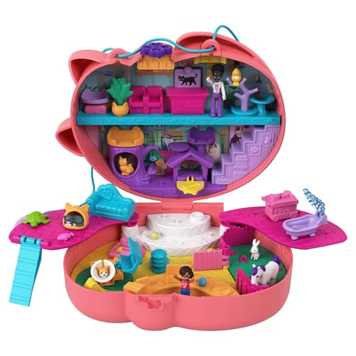 Polly Pocket HGT16 - Tierarztpraxis Schatulle mit Shani als Hauptfigur, Tierarztpraxis mit 2 kleinen Puppen und 18 Zubehörteilen, Pop + Swap-Aufsteckfunktion, Spielzeug Geschenk für Kinder ab 4 Jahren von Polly Pocket