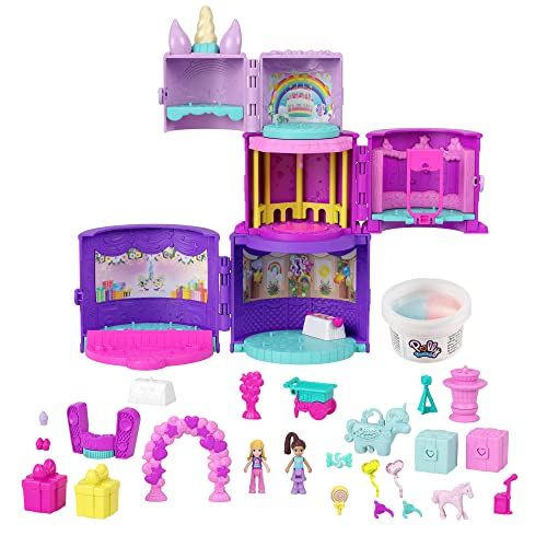 Polly Pocket HHJ11 - Einhorn-Torte Spielset, Schatulle mit 2 Micro-Puppen, 25 Zubehör-Teile als Überraschung, Spielzeug für Kinder ab 4 Jahren von Polly Pocket